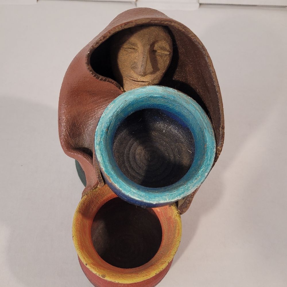 Handmade Hooded Figure Double Vase - Blue & Orange